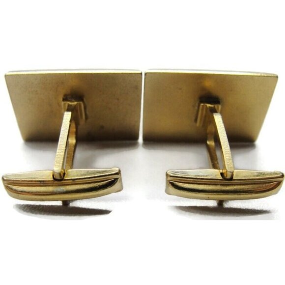 Vintage Cufflinks Brush Texture Rectangle Gold Tone Shirt Accessories Pat No - Picture 6 of 7